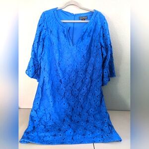 Women's Vintage Retro Blue Floral Lace Midi Dress Plus Size 16W